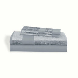 Casabella Luxury Crushed Velvet Panel Band Duvet Cover Sets With Pillow Case King Duvet Cover Bedding Set Silver - thumbnail 5