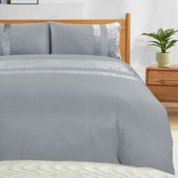 Casabella Luxury Crushed Velvet Panel Band Duvet Cover Sets With Pillow Case King Duvet Cover Bedding Set Silver - thumbnail 4