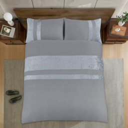Casabella Luxury Crushed Velvet Panel Band Duvet Cover Sets With Pillow Case King Duvet Cover Bedding Set Silver - thumbnail 6