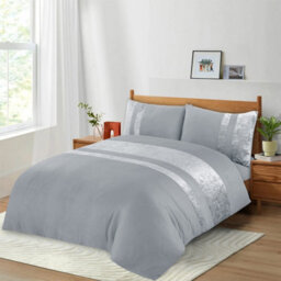 Casabella Luxury Crushed Velvet Panel Band Duvet Cover Sets With Pillow Case King Duvet Cover Bedding Set Silver - thumbnail 3