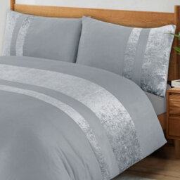 Casabella Luxury Crushed Velvet Panel Band Duvet Cover Sets With Pillow Case King Duvet Cover Bedding Set Silver - thumbnail 2