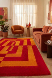 The Rugs Joli Red And Orange Geometric Rug Soft Dense Pile Easy To Clean And Pet Friendly For Living Rooms And Bedrooms - thumbnail 4