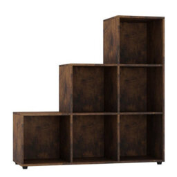 Urbn-Living Urbnliving 90.5Cm Height 6 Cube Step Storage Rustic Brown Bookcase Unit Shelf Home Office Organiser Display Box - thumbnail 3