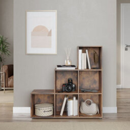 Urbn-Living Urbnliving 90.5Cm Height 6 Cube Step Storage Rustic Brown Bookcase Unit Shelf Home Office Organiser Display Box - thumbnail 1