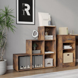 Urbn-Living Urbnliving 90.5Cm Height 6 Cube Step Storage Rustic Brown Bookcase Unit Shelf Home Office Organiser Display Box - thumbnail 2