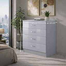 Harmin High Gloss 4 Drawer Chest - Height 68.5 Cm X Width 60 Cm X Depth 40 Cm (Grey) - thumbnail 2