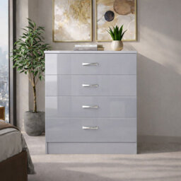 Harmin High Gloss 4 Drawer Chest - Height 68.5 Cm X Width 60 Cm X Depth 40 Cm (Grey) - thumbnail 3