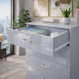 Harmin High Gloss 4 Drawer Chest - Height 68.5 Cm X Width 60 Cm X Depth 40 Cm (Grey) - thumbnail 4