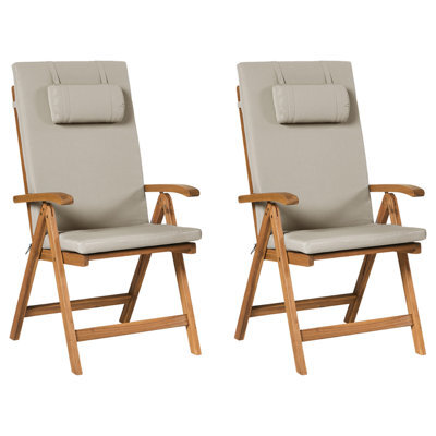 Beliani Set Of 2 Garden Chairs With Cushions Java Premium Acacia Wood Taupe - image 1