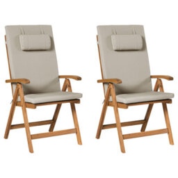 Beliani Set Of 2 Garden Chairs With Cushions Java Premium Acacia Wood Taupe - thumbnail 1