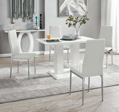 Furniturebox Uk 4 Seater Dining Set - Imperia White High Gloss Dining Table And Chairs - 4 White Milan Chairs - image 1