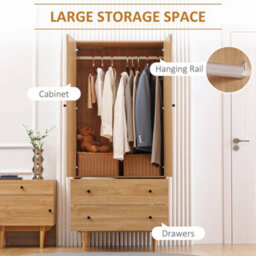 Wyld Haus Coramar Natural Wood 2-Door Wardrobe With Hanging Rail And 2 Drawers - 80W X 52D X 180H Cm - thumbnail 6