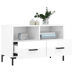 Berkfield Sturdy Tv Cabinet High Gloss White 80X36X50 Cm Engineered Wood - thumbnail 4