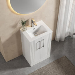 Balterley Belvide Partial Fluted 2 Door Floor Standing Vanity Unit With 1 Tap Hole Minimalist Basin - 500mm - Satin White - thumbnail 3