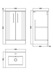 Balterley Belvide Partial Fluted 2 Door Floor Standing Vanity Unit With 1 Tap Hole Minimalist Basin - 500mm - Satin White - thumbnail 8