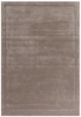 Handmade Modern Easy To Clean Beige Shaggy Bordered Plain Wool Rug For Living Area & Bedroom-200Cm X 290 Cm