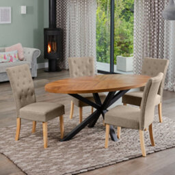 Dosenna Oval Dining Table Set With 4 Pienza Fabric Chairs - Brown - thumbnail 1