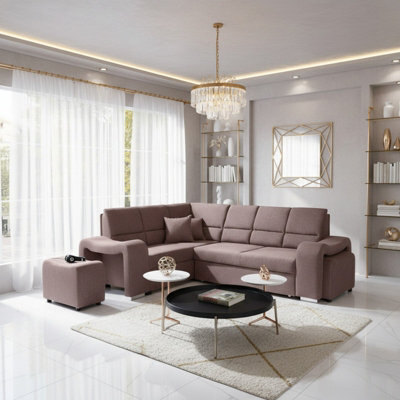 Wakiki Upholstered Corner Sofa Bed With Two Ottomans Left Or Right Storage Dolphin Mechanism 260X96X190Cm Pink Left - image 1