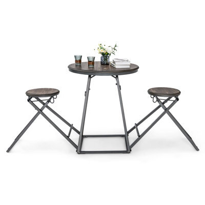 Costway 3-Piece Round Table & Stool Set Dining Bar Table W/ 2 Foldable Stools - image 1