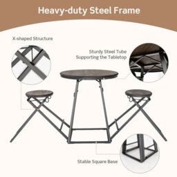 Costway 3-Piece Round Table & Stool Set Dining Bar Table W/ 2 Foldable Stools - thumbnail 9