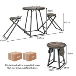 Costway 3-Piece Round Table & Stool Set Dining Bar Table W/ 2 Foldable Stools - thumbnail 2