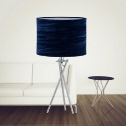 First Choice Lighting Set Of 2 Chrome Tripod Table Lamps With Navy Blue Velvet Shades - thumbnail 3