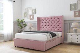 "Sloomy Dior Pink Plush Divan Bed Base No Drawers With 54"" Wingback Headboard 3' Single" - thumbnail 3