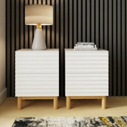 Ribbed 2 Drawer Bedside Table Pair - thumbnail 3