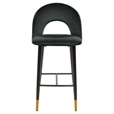 Beliani Black Velvet Bar Chairs Set Of 2 With Gold-Ended Steel Legs, Retro Modern Design - image 1