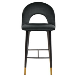 Beliani Black Velvet Bar Chairs Set Of 2 With Gold-Ended Steel Legs, Retro Modern Design - thumbnail 1