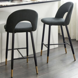 Beliani Black Velvet Bar Chairs Set Of 2 With Gold-Ended Steel Legs, Retro Modern Design - thumbnail 2