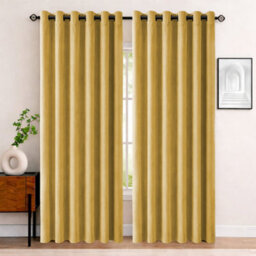 Bedlooms Ochre Crushed Velvet Curtains Blackout Thermal Insulated Eyelet Curtain (Pair) 66 X 90 Inches With Tie Back Two