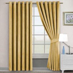 Bedlooms Ochre Crushed Velvet Curtains Blackout Thermal Insulated Eyelet Curtain (Pair) 66 X 90 Inches With Tie Back Two - thumbnail 9