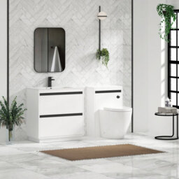 Royal Bathrooms Orion 800mm Matt White 2 Drawer Floor Standing Bathroom Vanity Unit With Carrara White Basin & Black Accent Trim - thumbnail 3