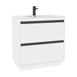 Royal Bathrooms Orion 800mm Matt White 2 Drawer Floor Standing Bathroom Vanity Unit With Carrara White Basin & Black Accent Trim - thumbnail 7