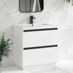 Royal Bathrooms Orion 800mm Matt White 2 Drawer Floor Standing Bathroom Vanity Unit With Carrara White Basin & Black Accent Trim - thumbnail 6