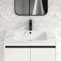 Royal Bathrooms Orion 800mm Matt White 2 Drawer Floor Standing Bathroom Vanity Unit With Carrara White Basin & Black Accent Trim - thumbnail 5
