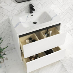 Royal Bathrooms Orion 800mm Matt White 2 Drawer Floor Standing Bathroom Vanity Unit With Carrara White Basin & Black Accent Trim - thumbnail 4