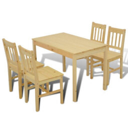 Berkfield Solid Dining Set 5 Pieces Pine Wood Natural - thumbnail 6