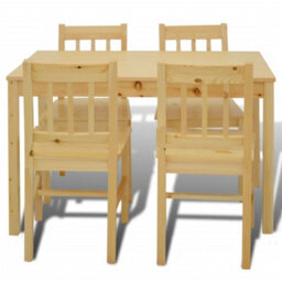 Berkfield Solid Dining Set 5 Pieces Pine Wood Natural - thumbnail 3
