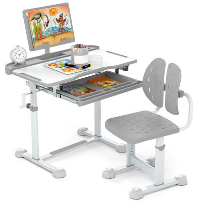 Gainoom Kids Grey Study Desk & Chair Set Height-Adjustable Children Study Desk - image 1