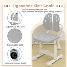 Gainoom Kids Grey Study Desk & Chair Set Height-Adjustable Children Study Desk - thumbnail 8