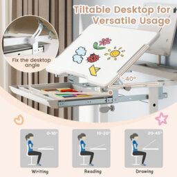 Gainoom Kids Grey Study Desk & Chair Set Height-Adjustable Children Study Desk - thumbnail 6