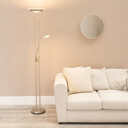 Valuelights Beata Brushed Chrome Integrated Led Uplighter Floor Lamp With Task Reading Side Lamp