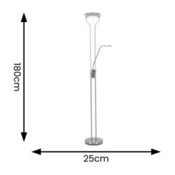Valuelights Beata Brushed Chrome Integrated Led Uplighter Floor Lamp With Task Reading Side Lamp - thumbnail 6