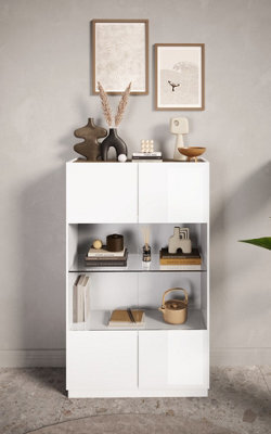 FurniComp LTD Furnicomp Chelsea 2 Door White Gloss And Mercure Oak Glass Display Cabinet - image 1