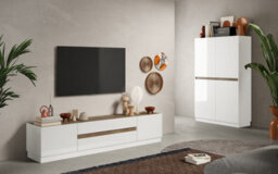 FurniComp LTD Furnicomp Chelsea 2 Door White Gloss And Mercure Oak Glass Display Cabinet - thumbnail 3