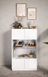 FurniComp LTD Furnicomp Chelsea 2 Door White Gloss And Mercure Oak Glass Display Cabinet