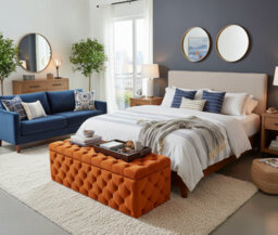 120Cm Wide Lux Ottoman Storage Box, Burnt Orange Velvet Upholstered Chesterfield Storage Ottoman Box - thumbnail 4