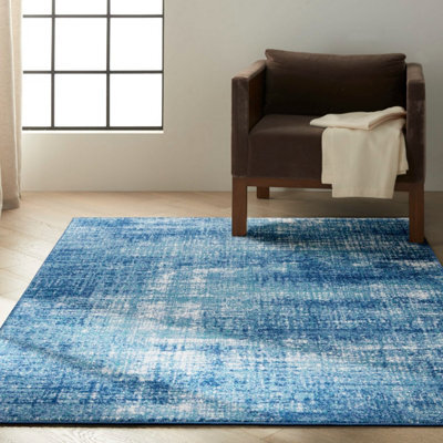 Blue Modern Easy To Clean Abstract Rug For Living Room, Bedroom, Dining Room - 229Cm X 300Cm